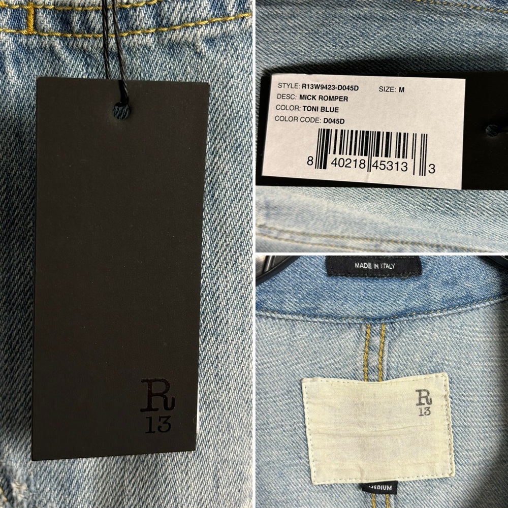 NWT R13 Mick Romper Toni Blue Medium Distressed Denim Blue Jean $745 SS - Picture 13 of 16